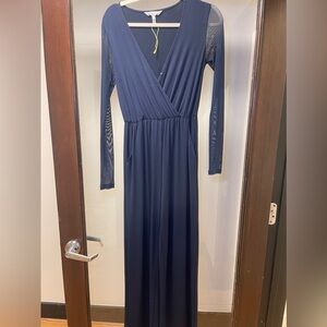 BCBGeneration Navy Sheer Sleeve Jumpsuit Sz XXS